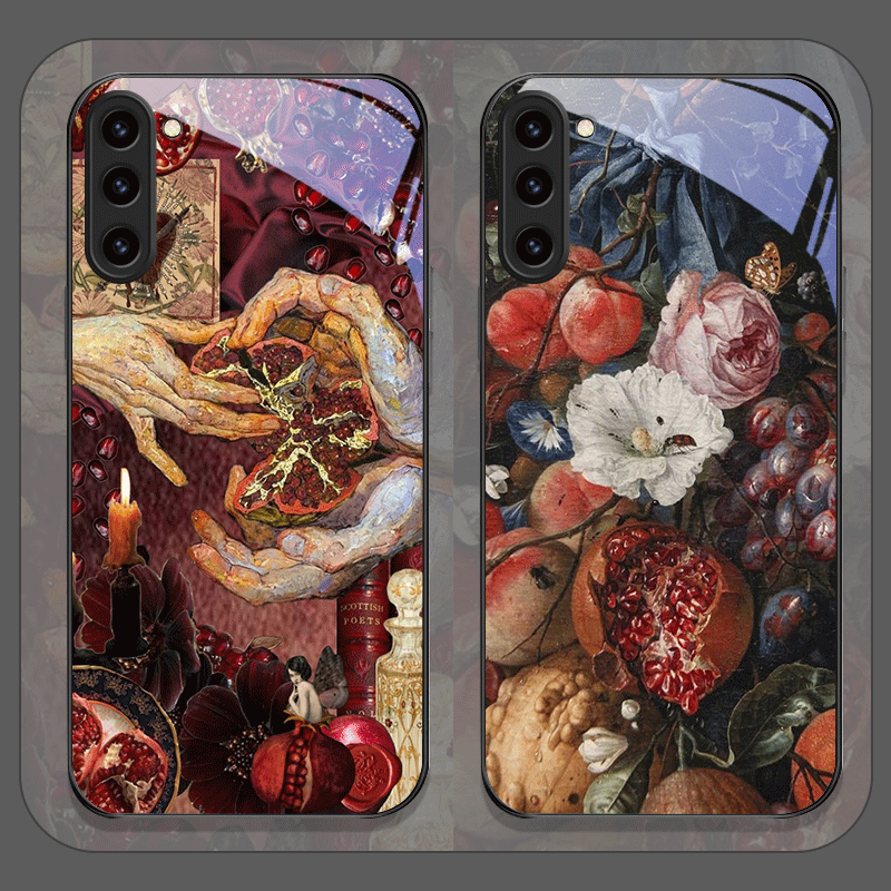 Phone Cases Samsung Galaxy - Luxurious Pomegranate Flower Pattern Tempered Glass