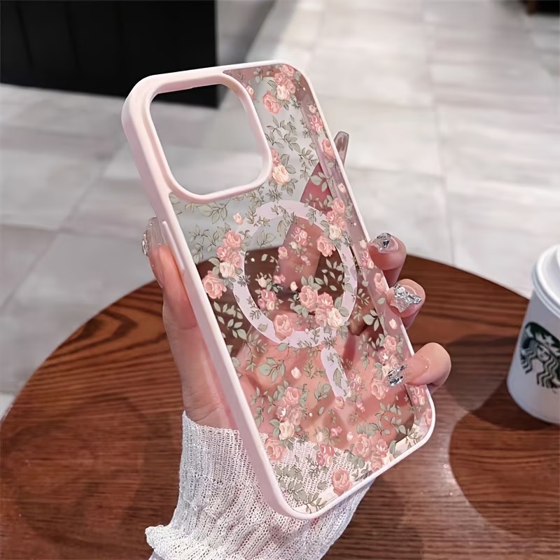 Phone Cases Durable - Pink Tiny Rose Clear Magnetic Phone