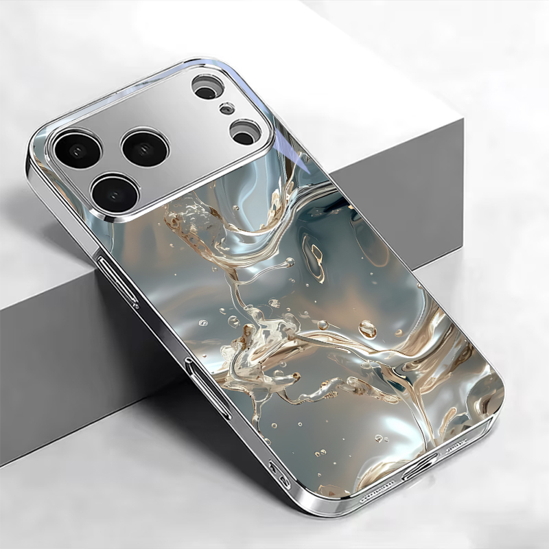 Phone Cases Iphone - Gold Liquid Marble Electroplated Silver Phone