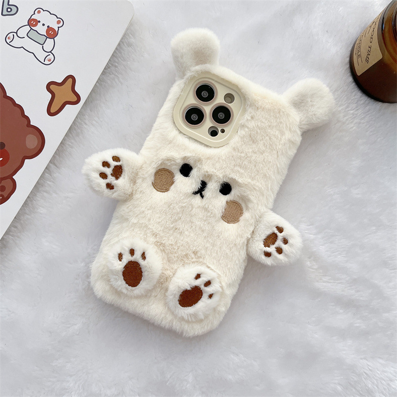 Korean 3D Cartoon Bear Fluffy  - Phone Cases Iphone 15 Pro Max 评论和价格
