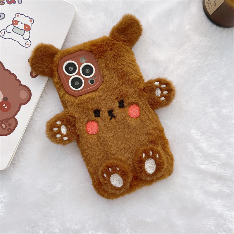 Korean 3D Cartoon Bear Fluffy  - Phone Cases Iphone 15 Pro Max 评论和价格