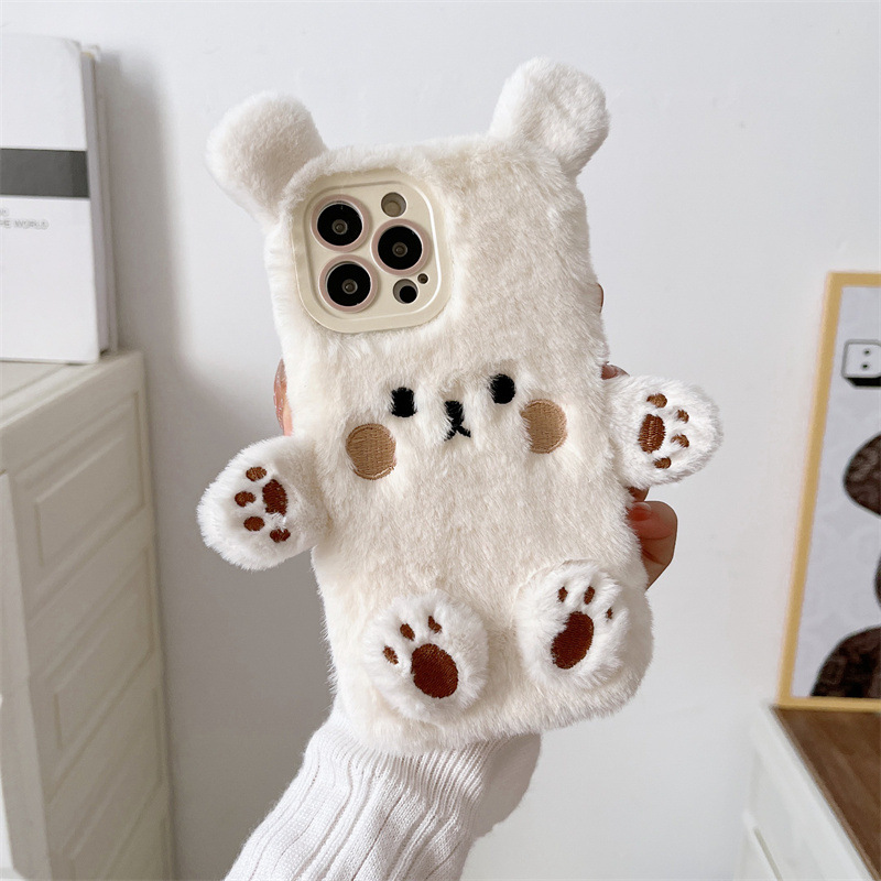 Korean 3D Cartoon Bear Fluffy  - Phone Cases Iphone 15 Pro Max 评论和价格