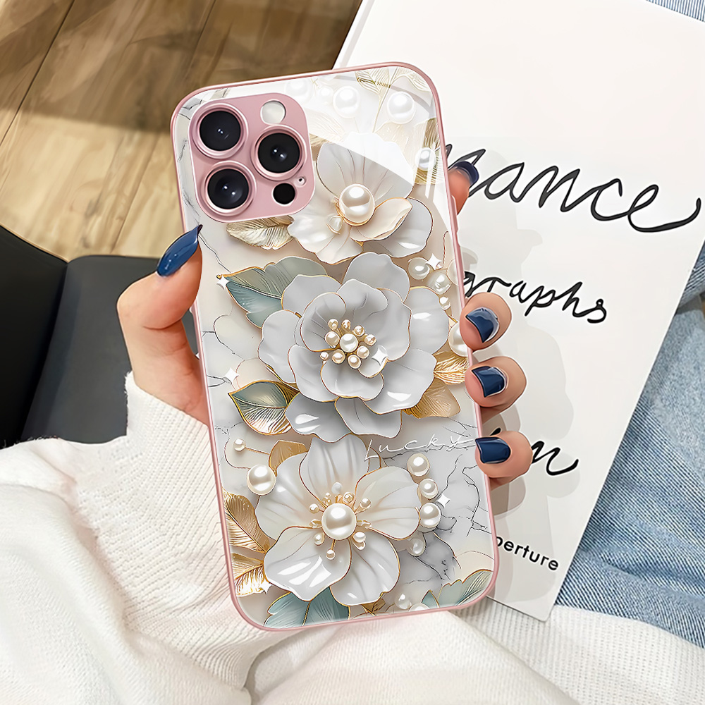 Pink Flower Tempered Glass Pho - Phone Cases Pink 评论和价格