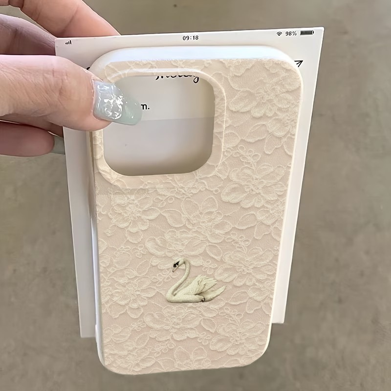 Lace Swan Pattern Lychee Textu - Phone Cases Iphone 15 评论和价格