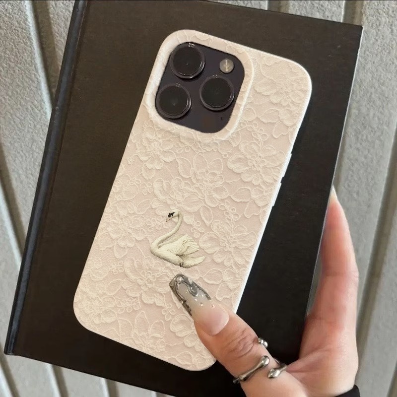 Lace Swan Pattern Lychee Textu - Phone Cases Iphone 15 评论和价格