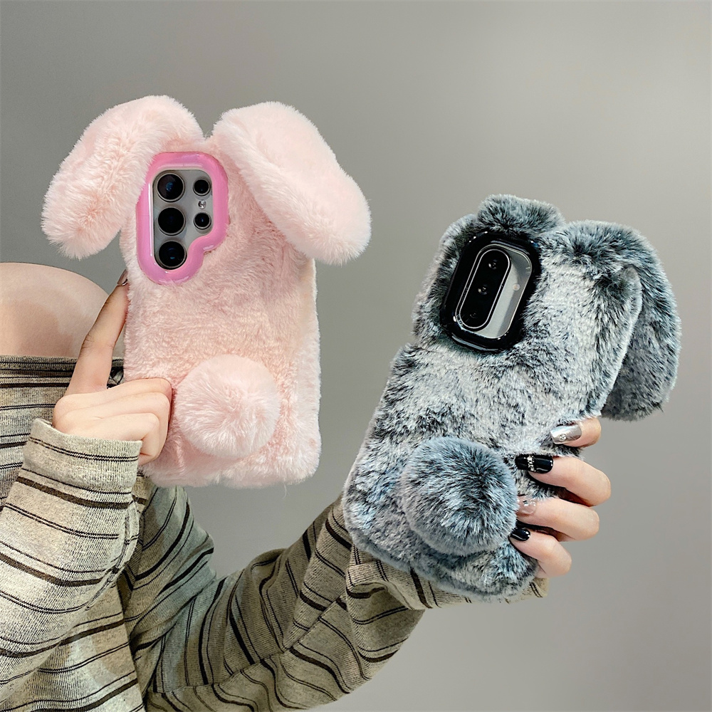 Cute Rabbit Ears Fluffy Stand  - Phone Cases Samsung Galaxy 评论和价格