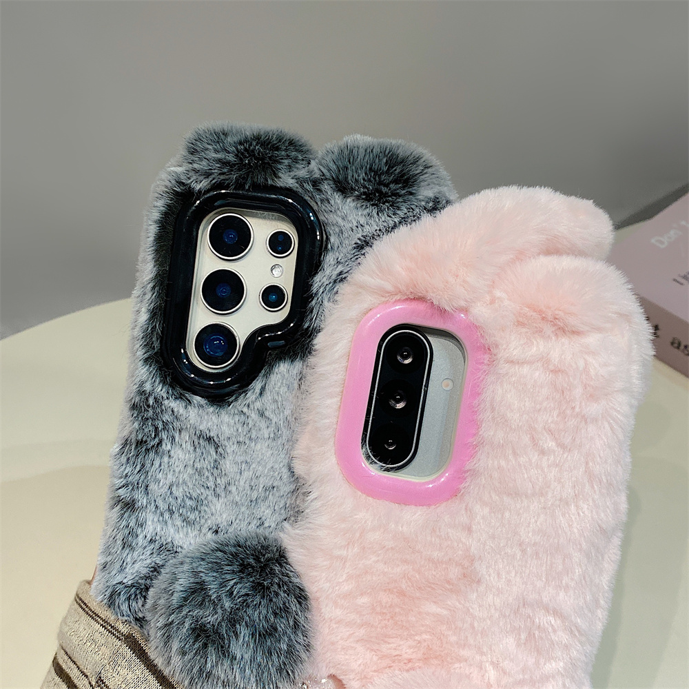 Cute Rabbit Ears Fluffy Stand  - Phone Cases Samsung Galaxy 评论和价格