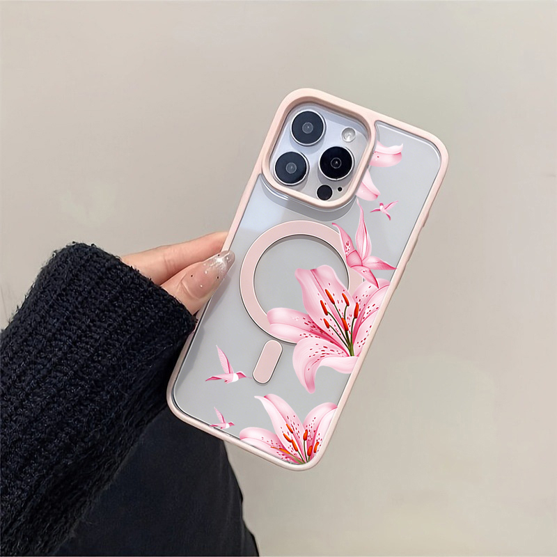Pink Flower And Birds Magnetic - Phone Cases Pink 评论和价格